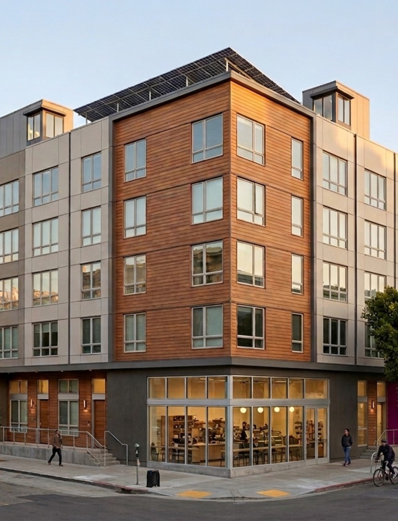 Street-level render of the mixed-use building at 344 14th Street