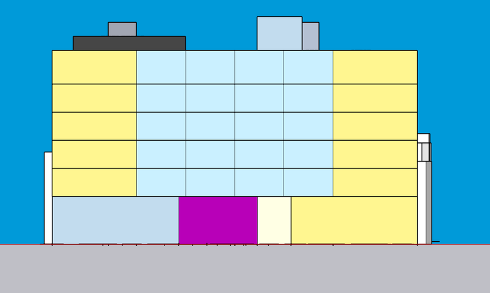 Schematic street elevation of the six-story building